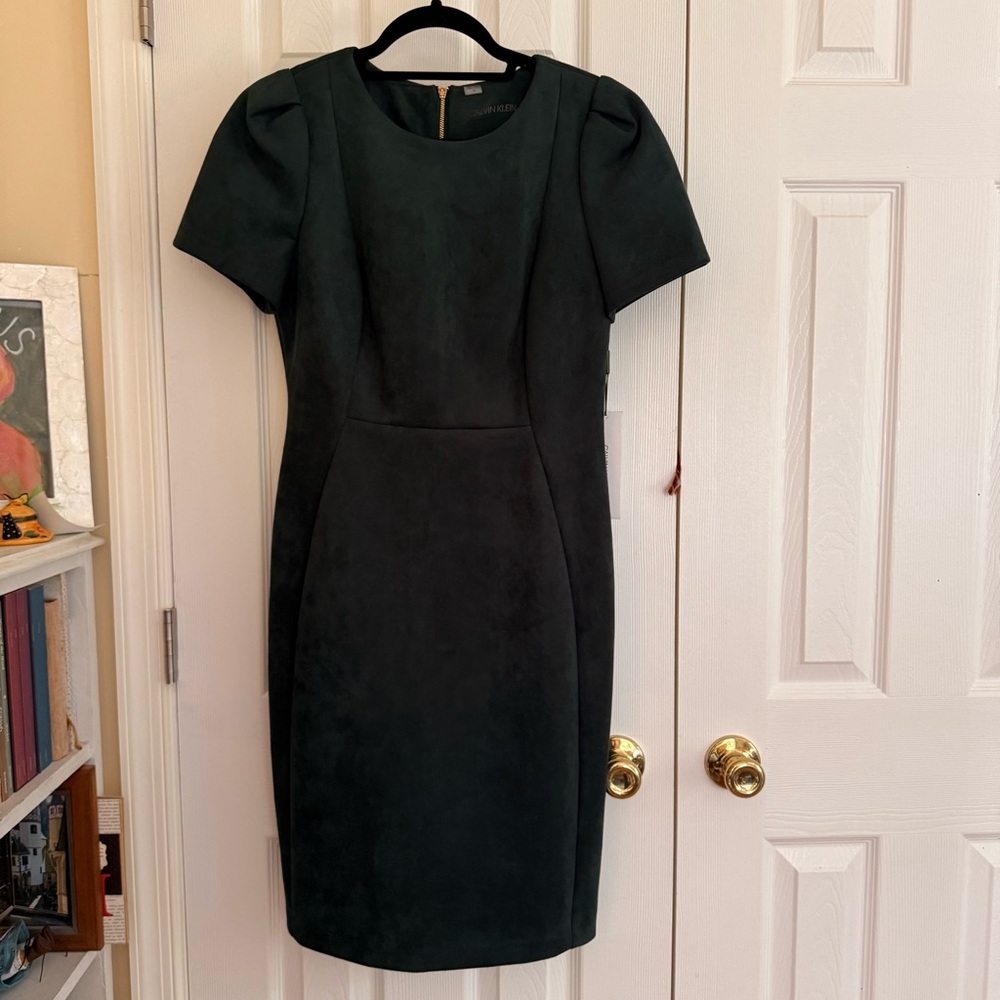 NWT Calvin Klein Dark Green suede dress